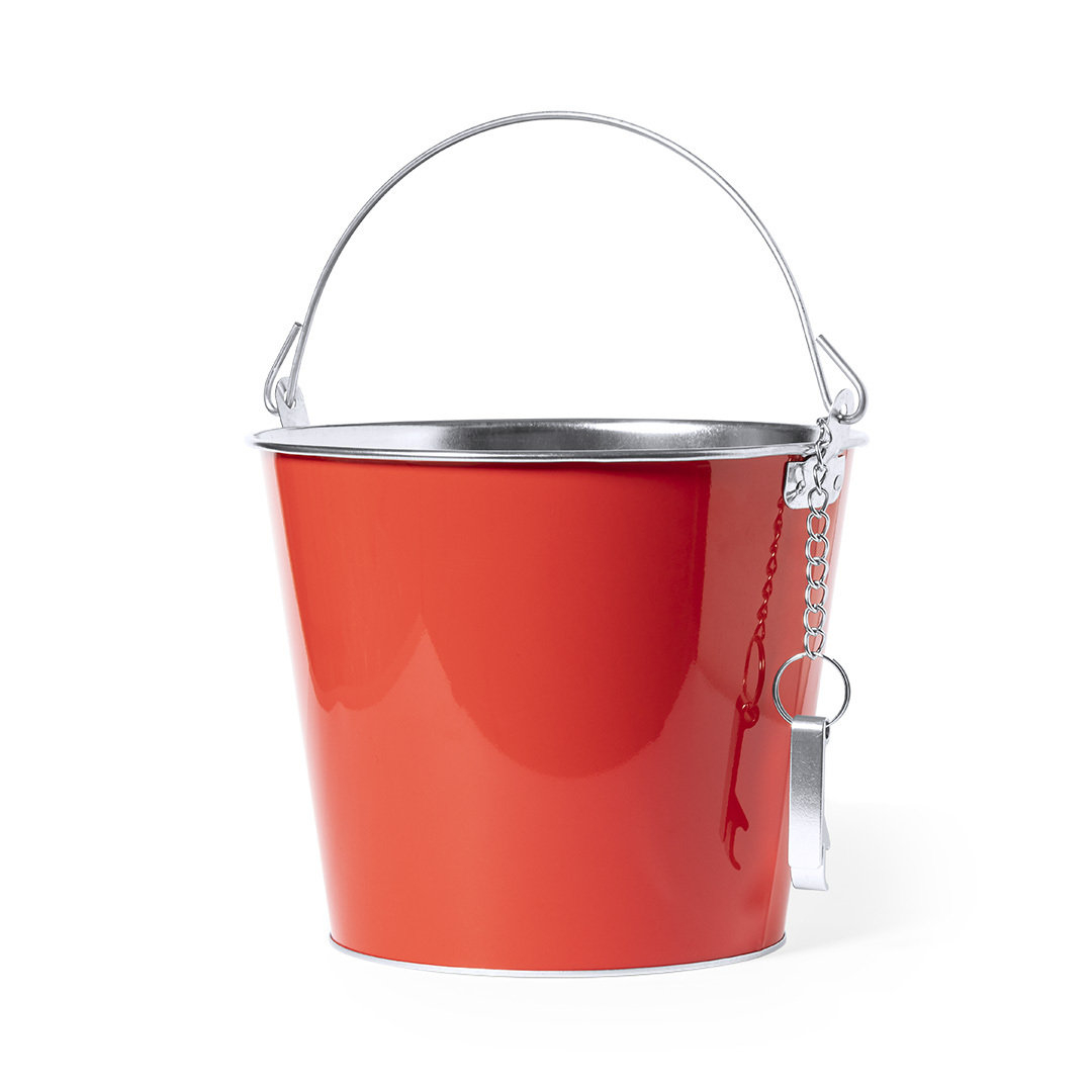 Balde de gelo com abre-cápsulas vermelho